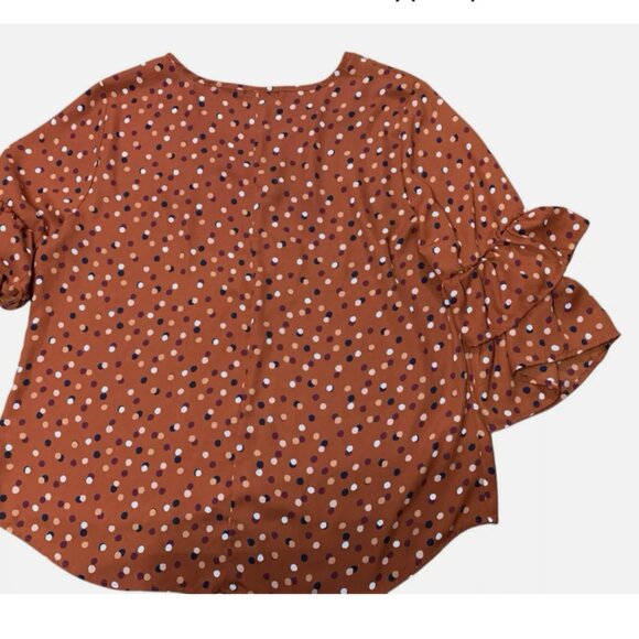 Cure women's blouse ruffle sleeve brown polka dots fabric size L - Picture 3 of 3
